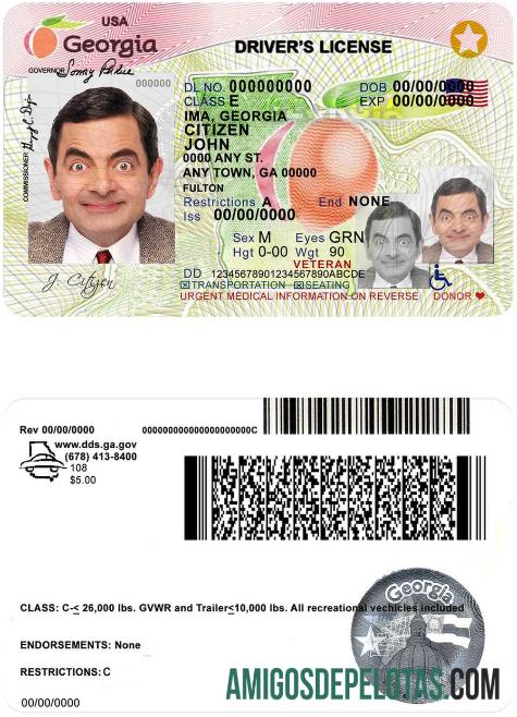 Carta de condução dos EUA na Geórgia (2017 2019) amostra